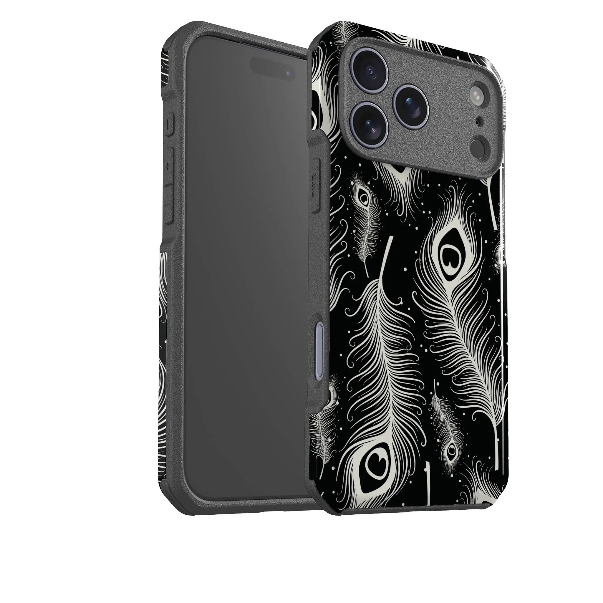 Feathers in Bloom Black — Impact Armour MagSafe Case for iPhone — Finnaij