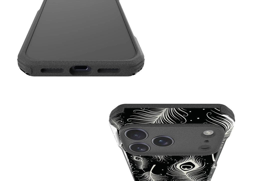 Feathers in Bloom Black — Impact Armour MagSafe Case for iPhone — Finnaij