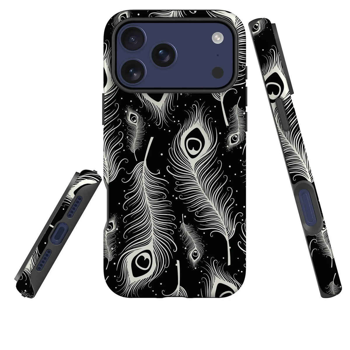 Feathers in Bloom Black — Magsafe Tough Case for iPhone — Three Quarter — Finnaij