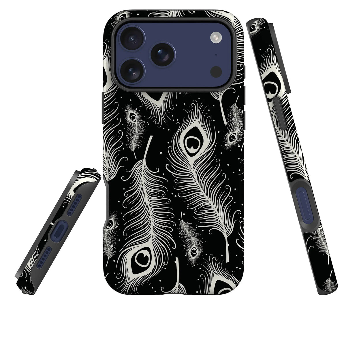 Feathers in Bloom Black — Tough Case for iPhone — Three Quarter — Finnaij