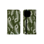 Feathers in Bloom Army Green — Folio Wallet Case for iPhone — Finnaij