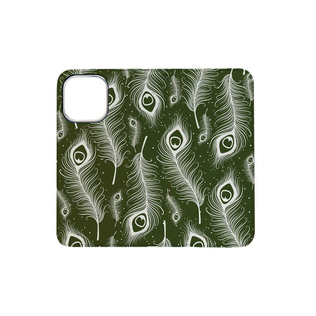 Feathers in Bloom Army Green — Folio Wallet Case for iPhone — Finnaij