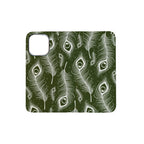 Feathers in Bloom Army Green — Folio Wallet Case for iPhone — Finnaij