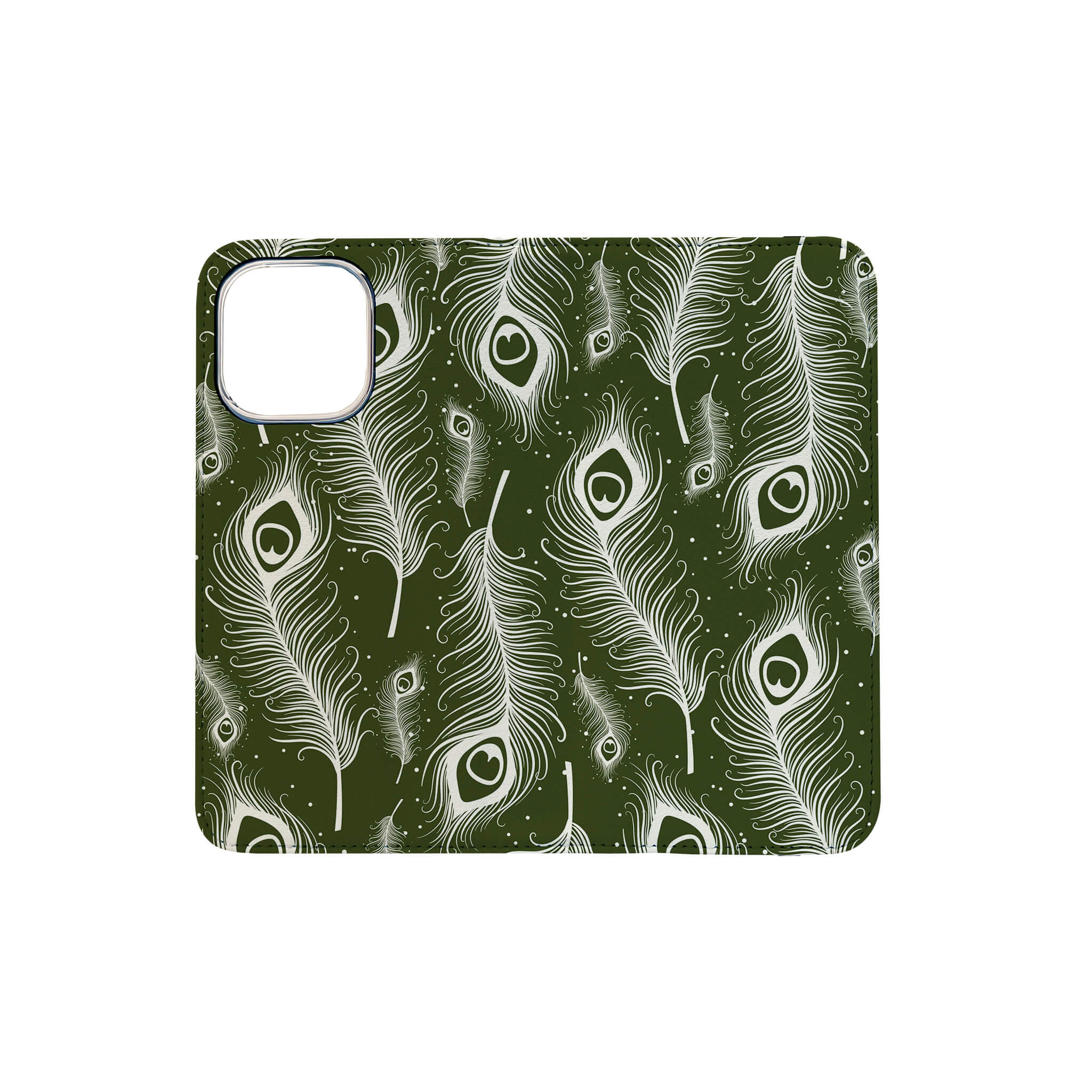 Feathers in Bloom Army Green — Folio Wallet Case for iPhone — Finnaij