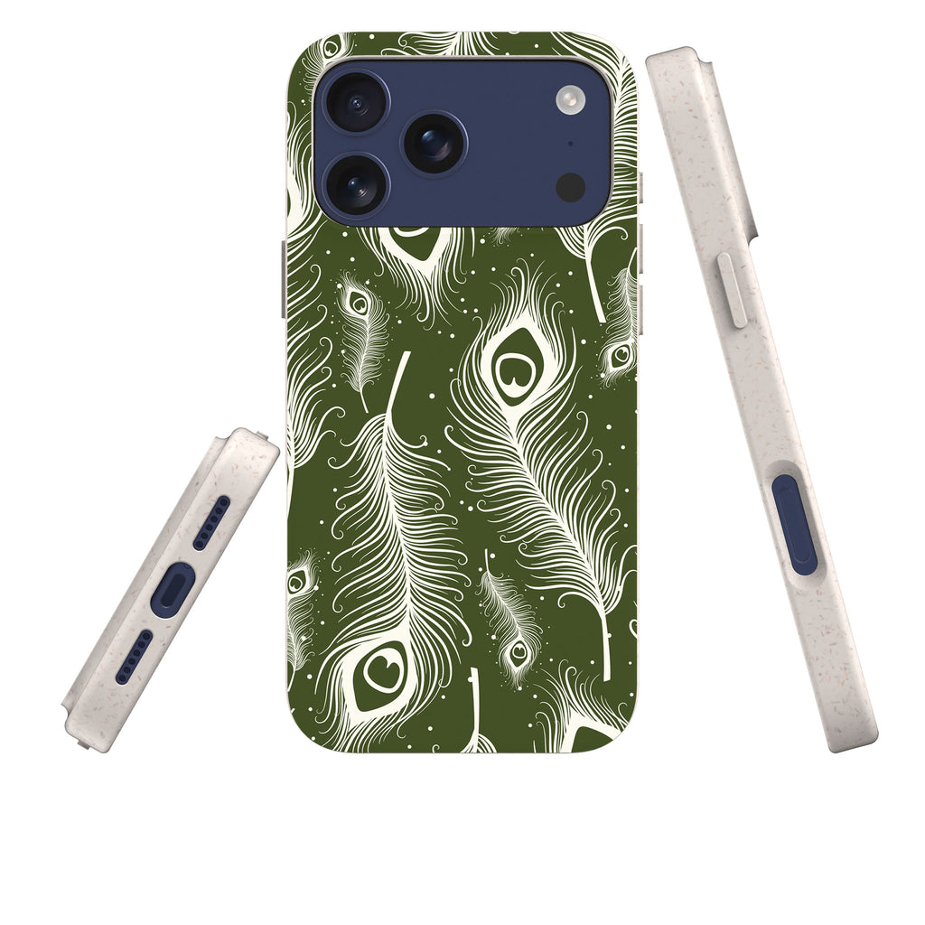 Feathers in Bloom Army Green — iPhone Bio-degradable Case — Three Quarter — Finnaij