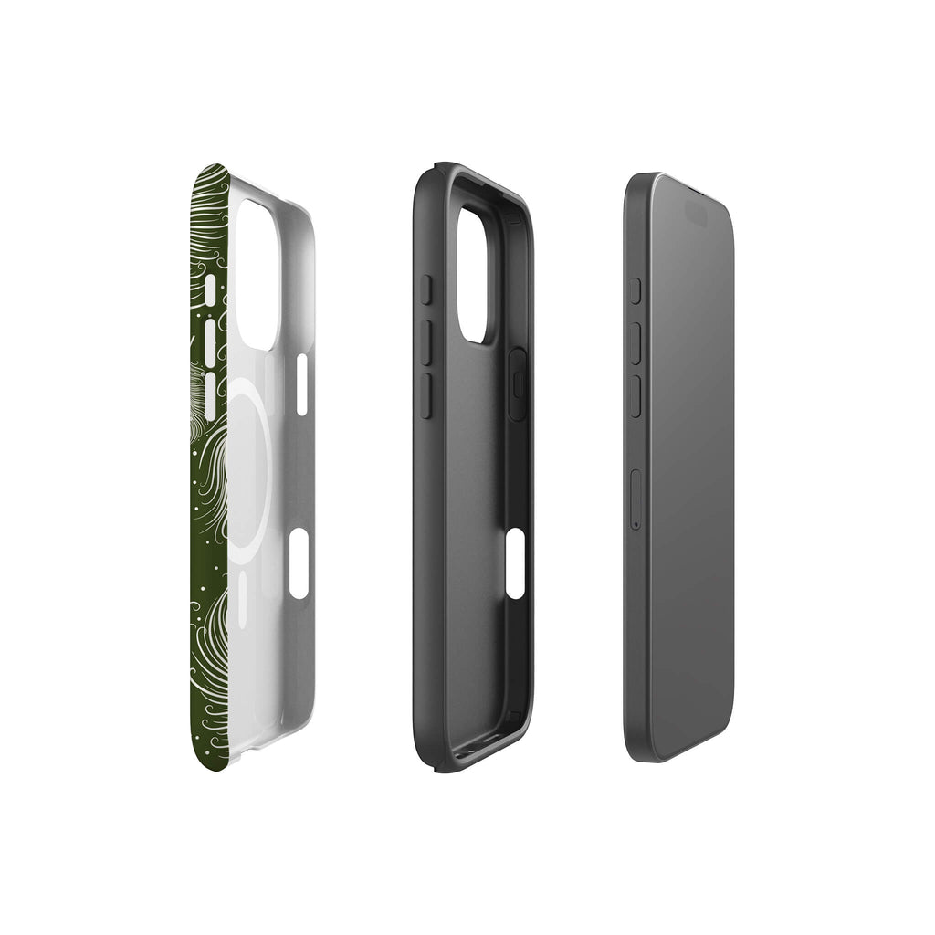 Feathers in Bloom Army Green MagSafe Tough Case for iPhone — Finnaij