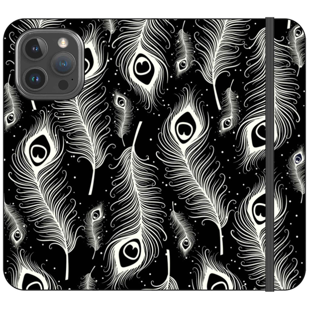 Feathers in Bloom Black Folio Wallet Case — Finnaij