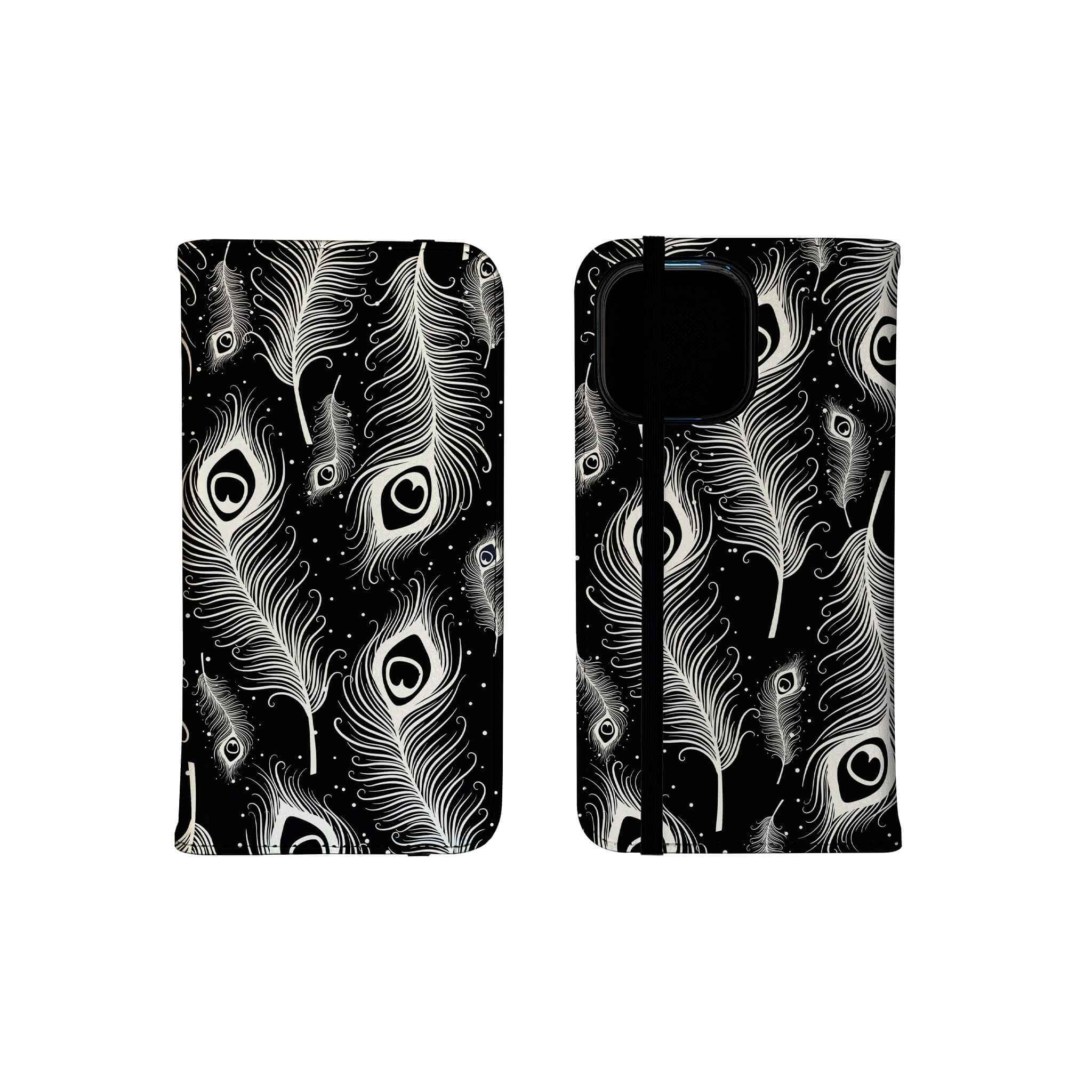 Feathers in Bloom Black Folio Wallet Case — View 2 — Finnaij