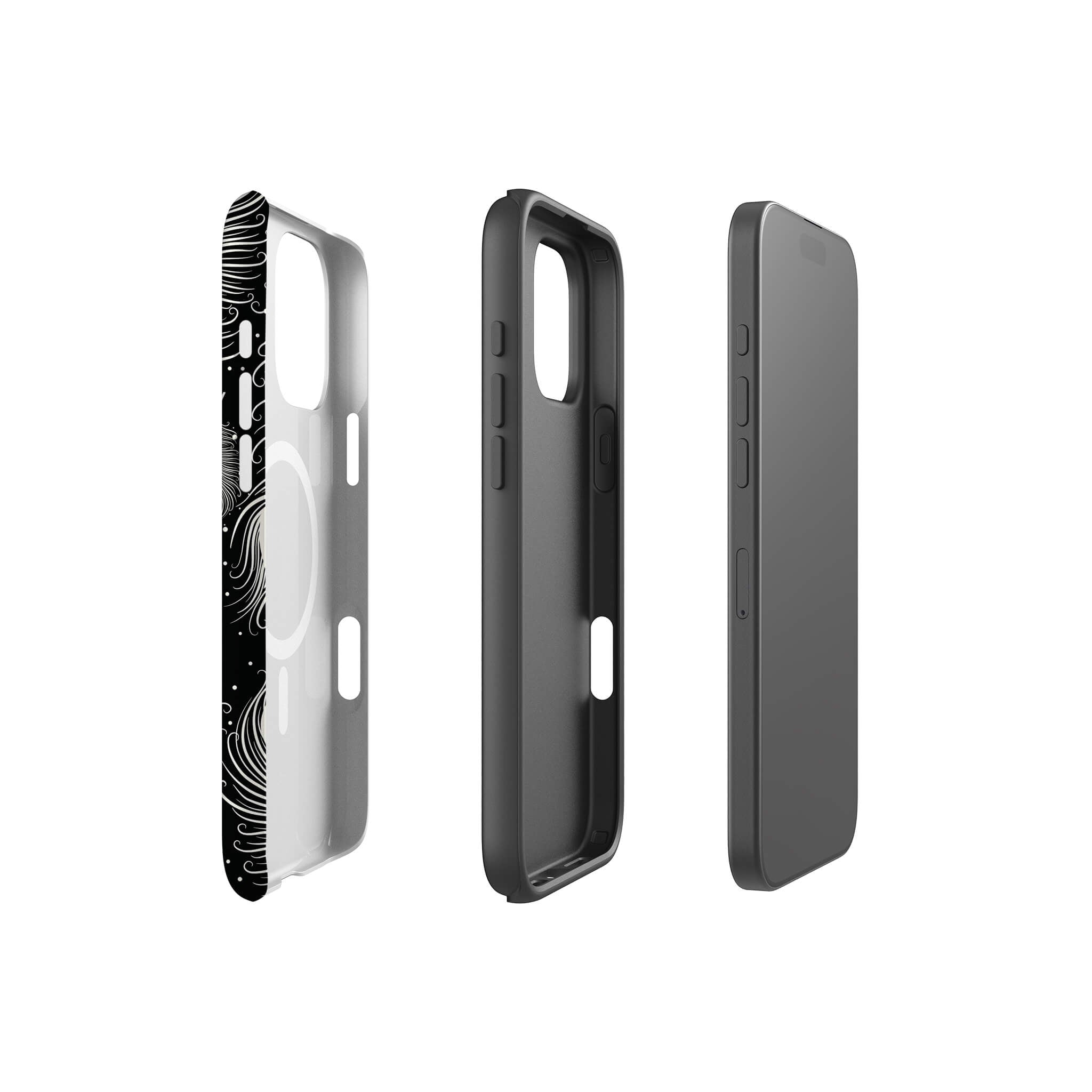 Feathers in Bloom Black — Magsafe Tough Case for iPhone — Finnaij
