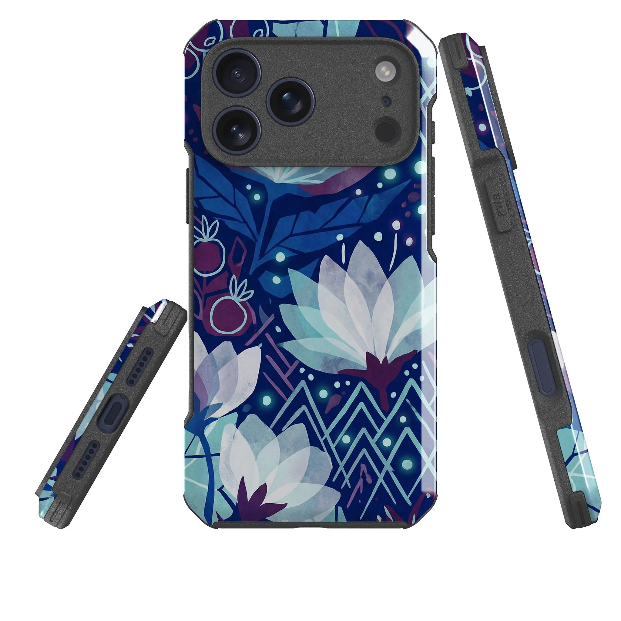 Frozen Lake Petals by Aino Kallio — Impact Armour MagSafe Case for iPhone — Three Quarter — Finnaij