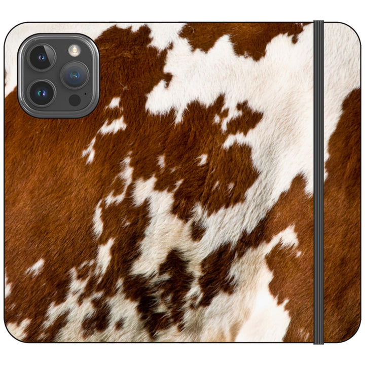 A cow print design, showcasing its unique pattern on this folio case.