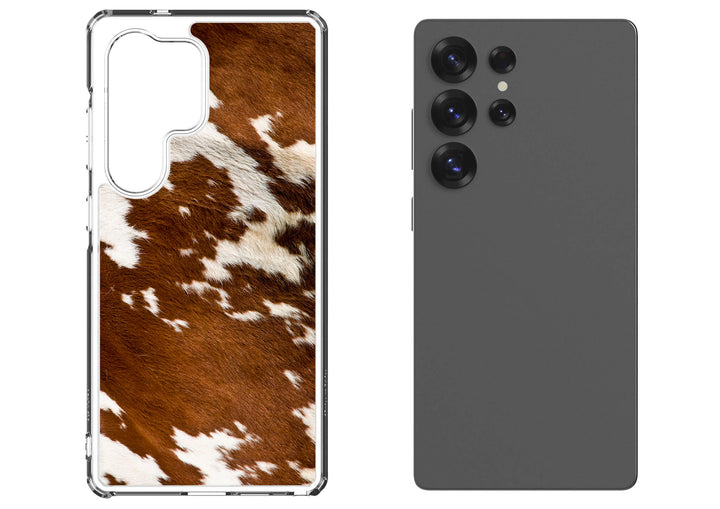 Stylish cowhide design phone case for Samsung Galaxy with a snug fit for protection.