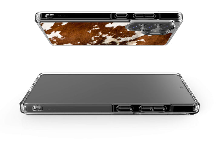 Stylish cowhide design phone case for Samsung Galaxy with a snug fit for protection.