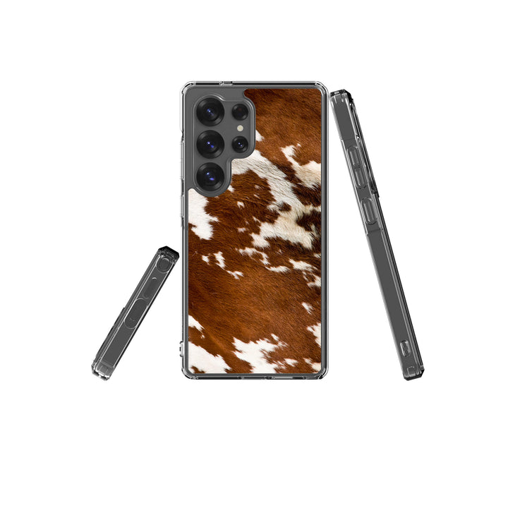 Stylish cowhide design phone case for Samsung Galaxy with a snug fit for protection.