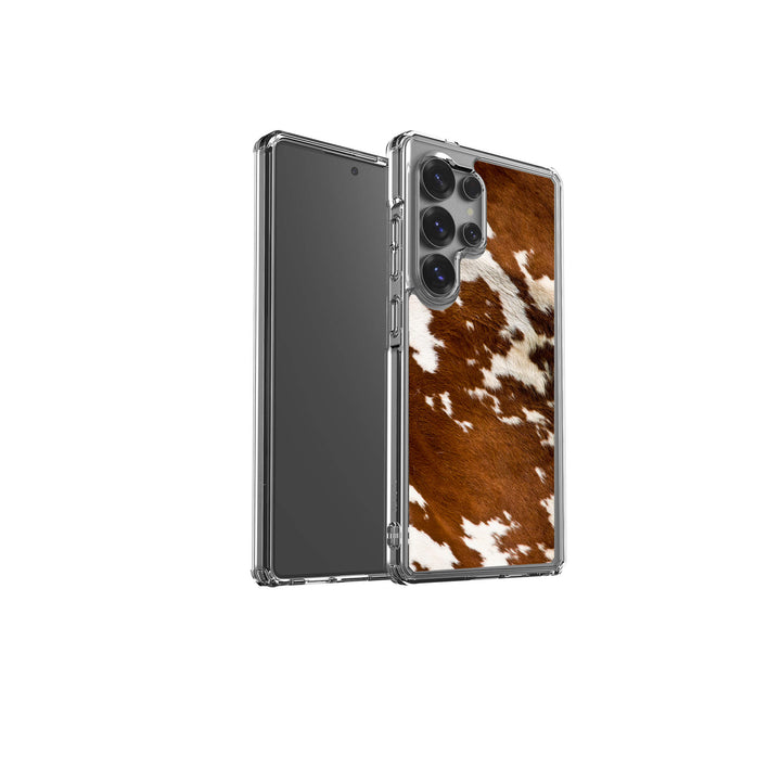 Stylish cowhide design phone case for Samsung Galaxy with a snug fit for protection.