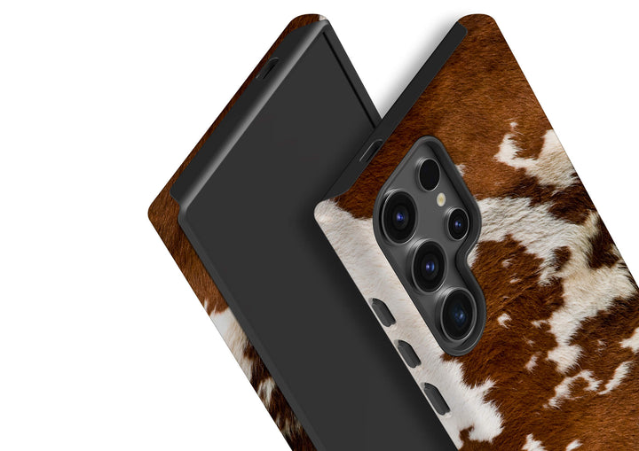 Elegant cowhide phone case tailored for Samsung Galaxy, offering a durable and fashionable design.