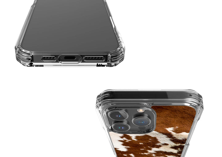 iPhone Magsafe clear case featuring a cow print design, showcasing a trendy and playful aesthetic.