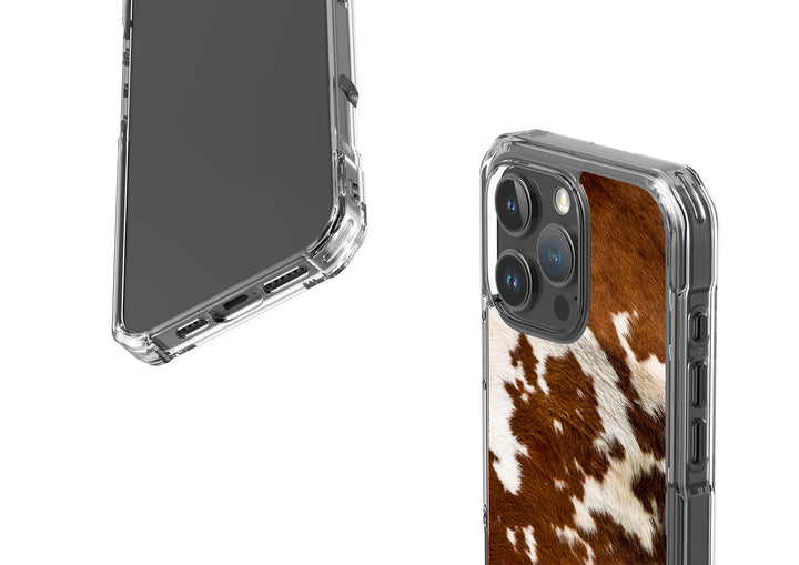 iPhone Magsafe clear case featuring a cow print design, showcasing a trendy and playful aesthetic.