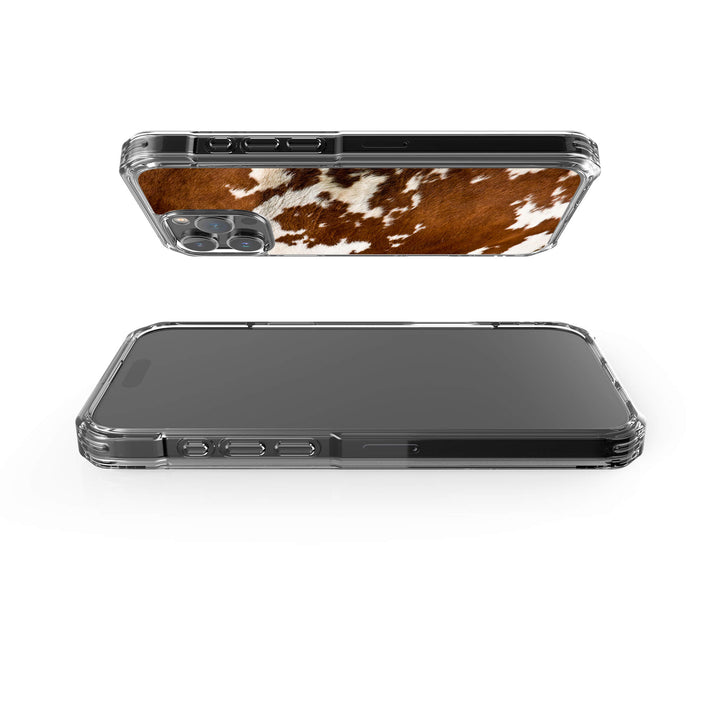 iPhone Magsafe clear case featuring a cow print design, showcasing a trendy and playful aesthetic.
