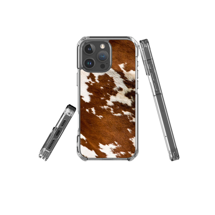 iPhone Magsafe clear case featuring a cow print design, showcasing a trendy and playful aesthetic.