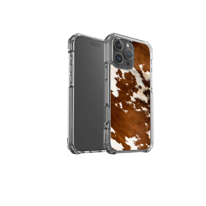 iPhone Magsafe clear case featuring a cow print design, showcasing a trendy and playful aesthetic.