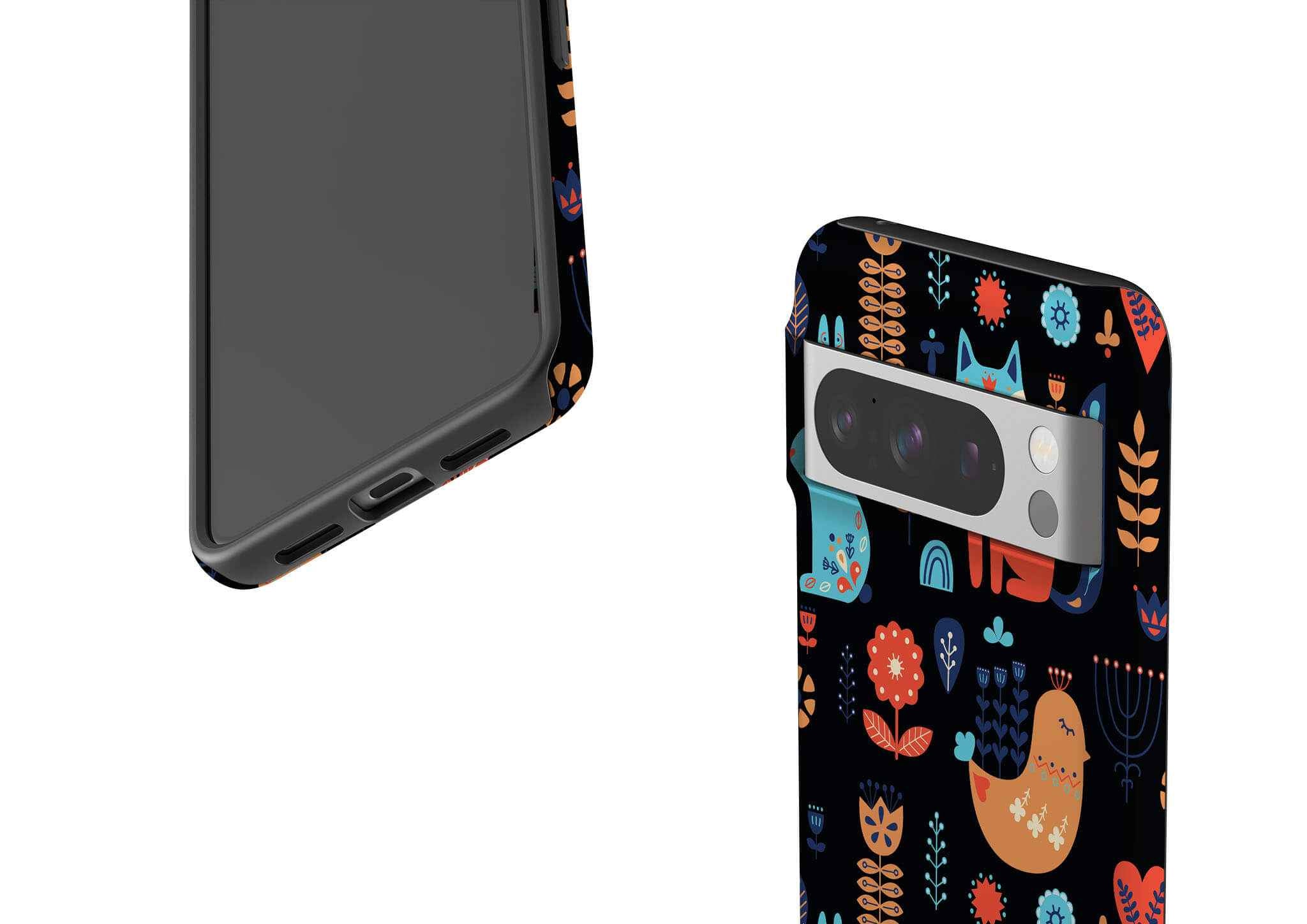 Nordic Ornament Black Tough Case for Google Pixel — Angle Detail — Finnaij