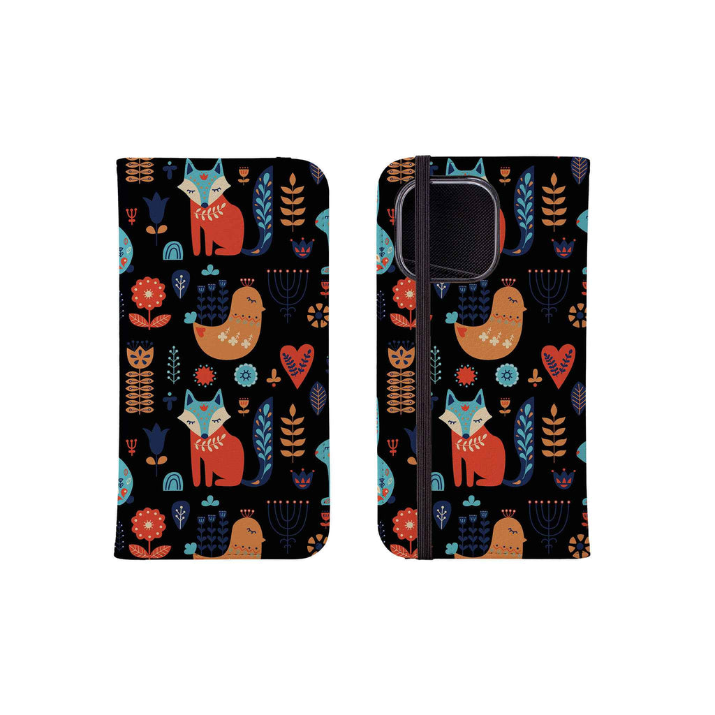 Nordic Ornament Black Vegan Leather — Folio Wallet Case for iPhone — Finnaij