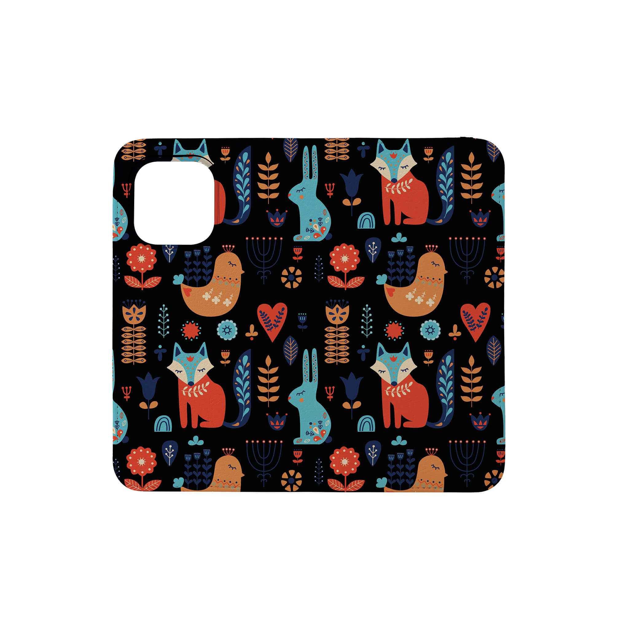 Nordic Ornament Black Vegan Leather — Folio Wallet Case for iPhone — Finnaij