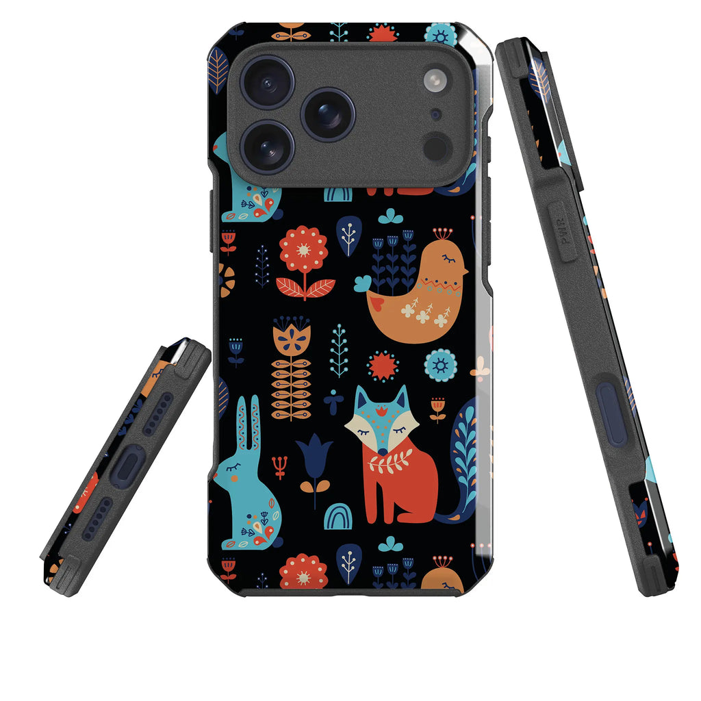 Nordic Ornament Black — Impact Armour MagSafe Case for iPhone — Three Quarter — Finnaij
