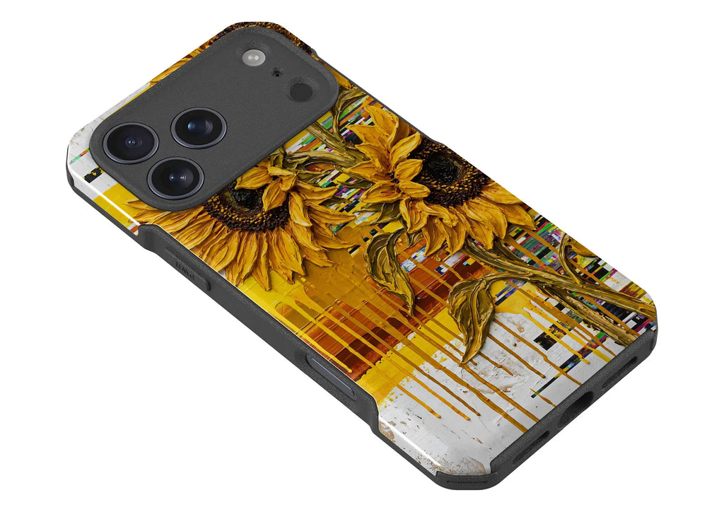 Sunflowers with Abstract Golden Chaos by Frida Lövström — Impact Armour MagSafe Case for iPhone — Finnaij
