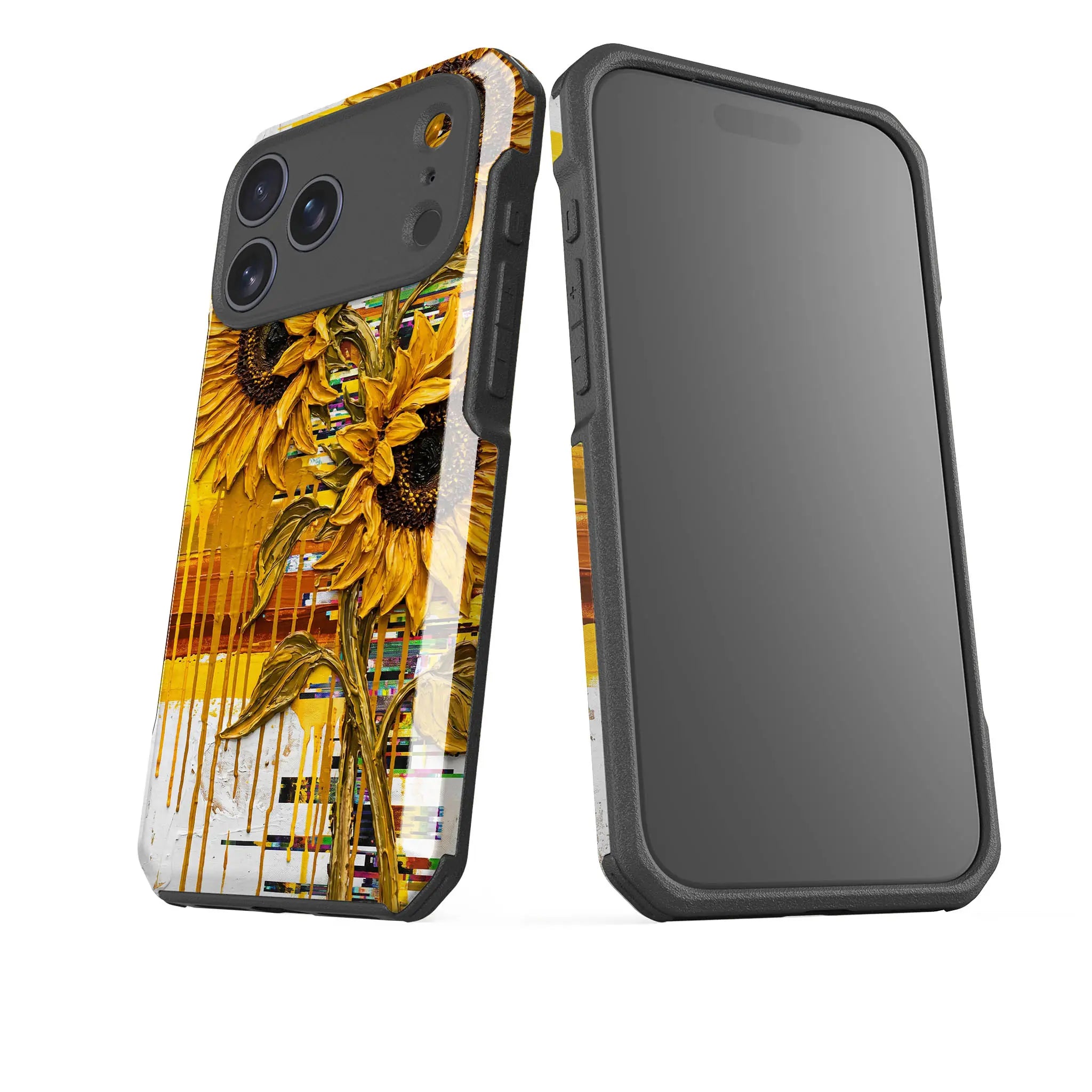 Sunflowers with Abstract Golden Chaos by Frida Lövström — Impact Armour MagSafe Case for iPhone — Finnaij