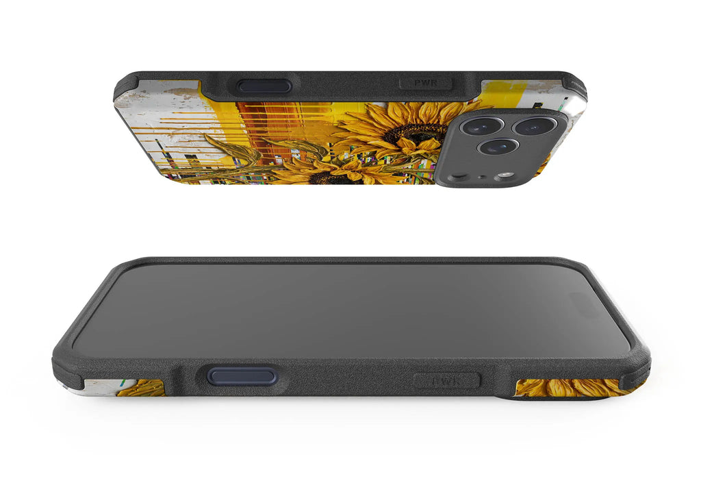 Sunflowers with Abstract Golden Chaos by Frida Lövström — Impact Armour MagSafe Case for iPhone — Finnaij
