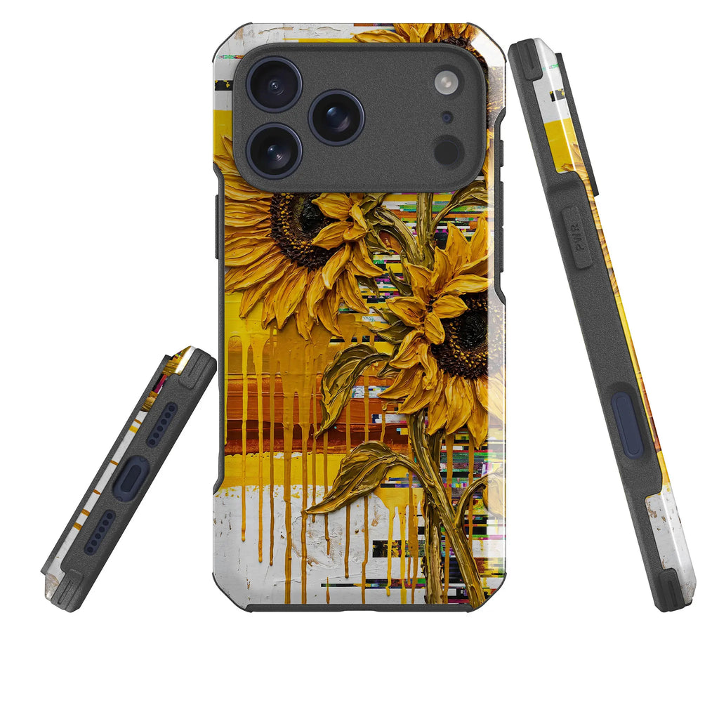 Sunflowers with Abstract Golden Chaos by Frida Lövström — Impact Armour MagSafe Case for iPhone — Three Quarter — Finnaij