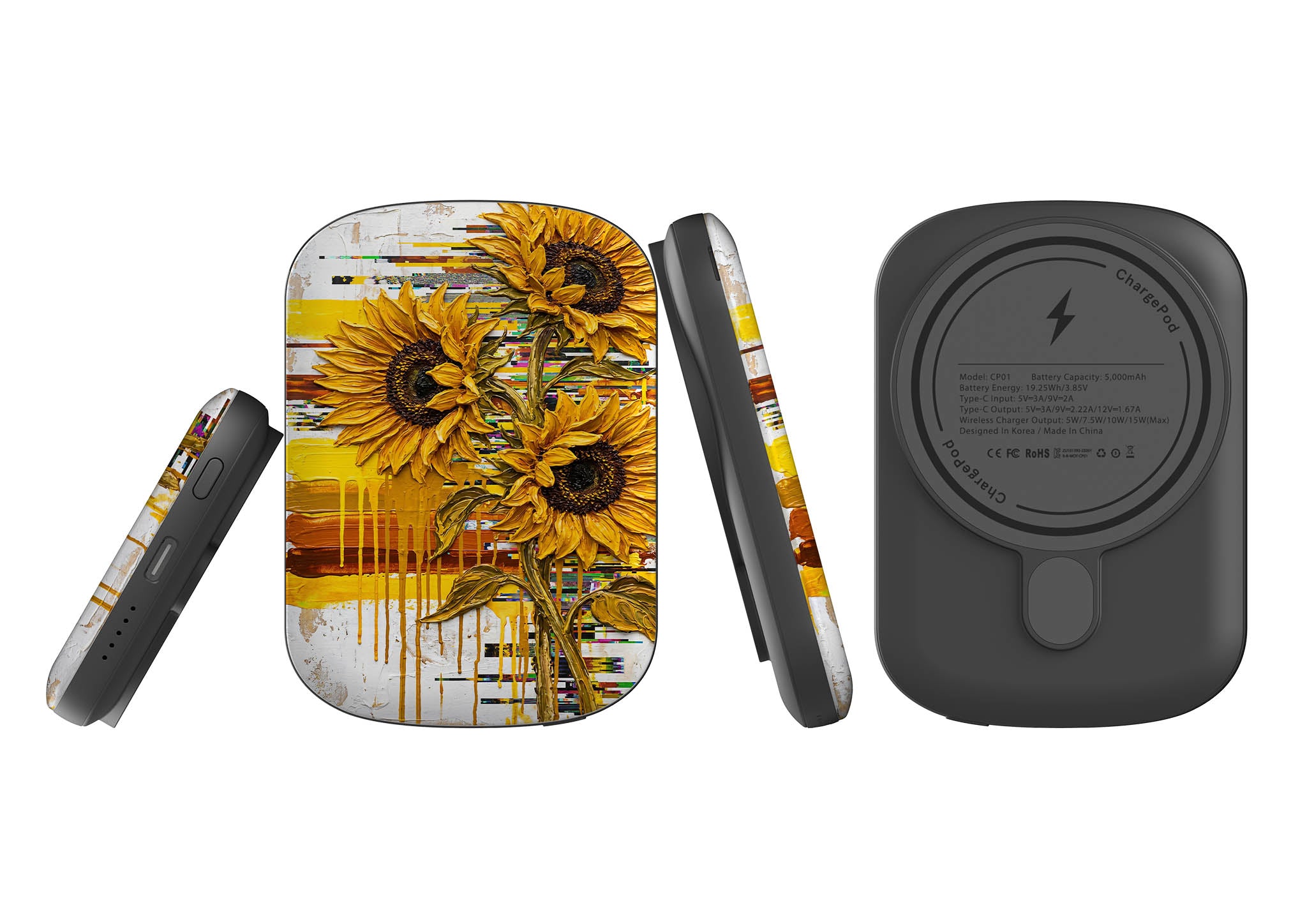 Sunflowers with Abstract Golden Chaos by Frida Lövström — MagSafe CHARGEPOD — Finnaij
