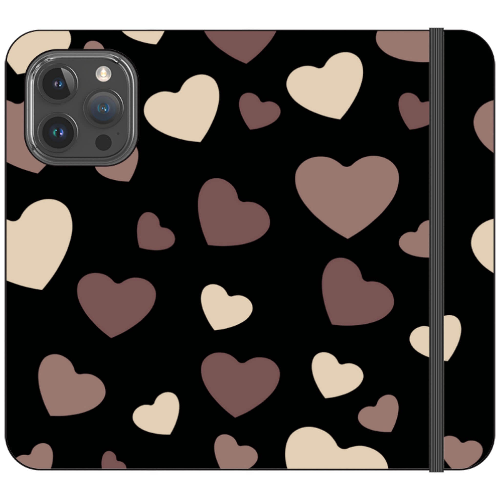 White & Black Hearts Vegan Leather — Folio Wallet Case for iPhone — Finnaij