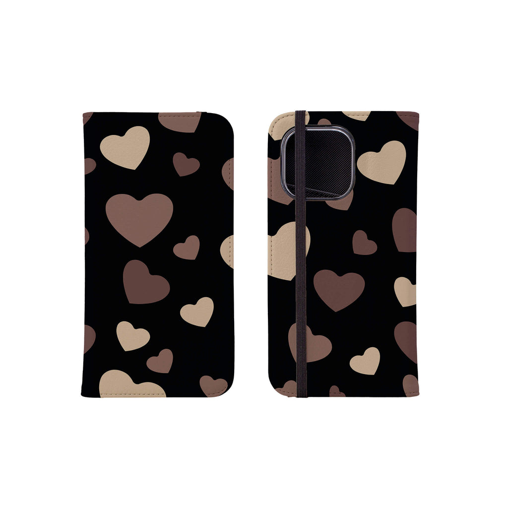 White & Black Hearts Vegan Leather — Folio Wallet Case for iPhone — Finnaij