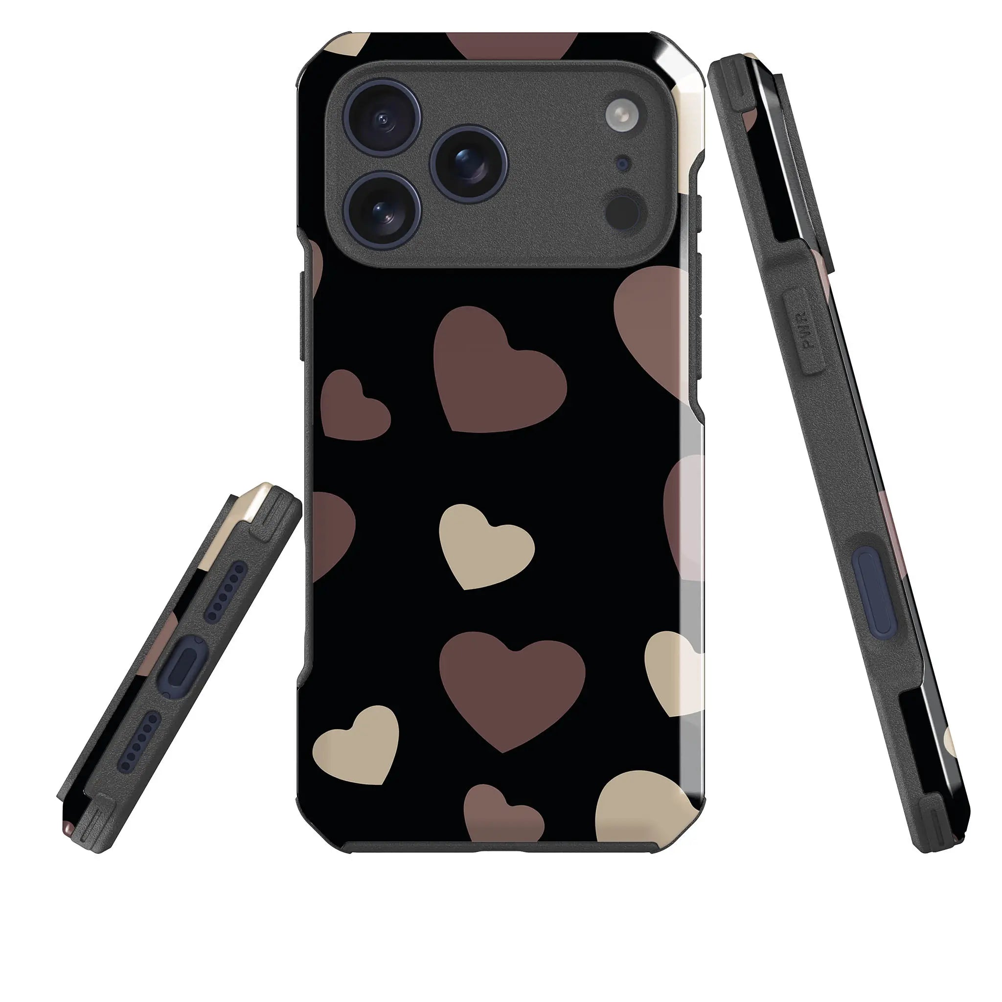 White & Black Hearts — Impact Armour MagSafe Case for iPhone — Three Quarter — Finnaij
