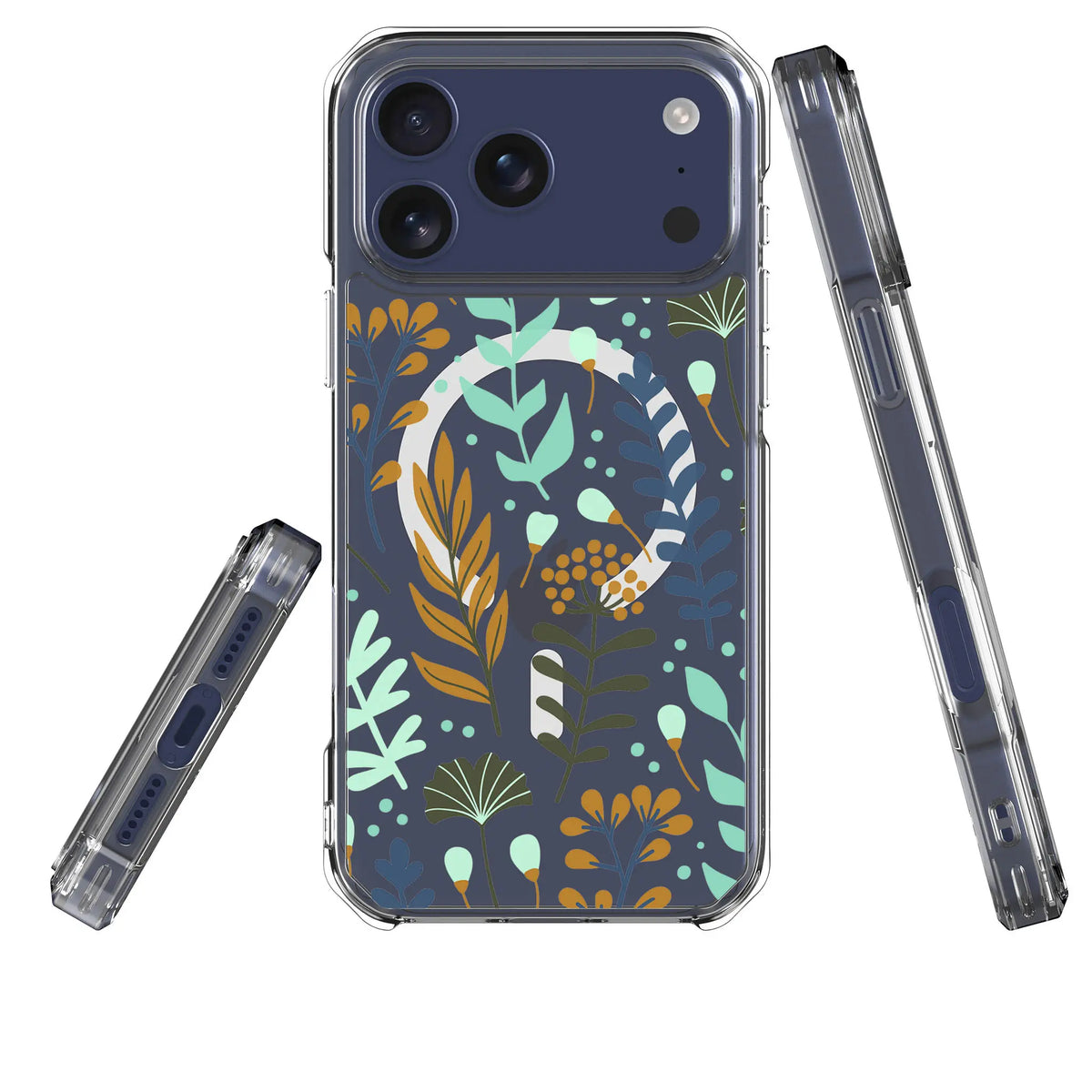 Wild Floral — Magsafe Clear Impact Case for iPhone — Three Quarter — Finnaij