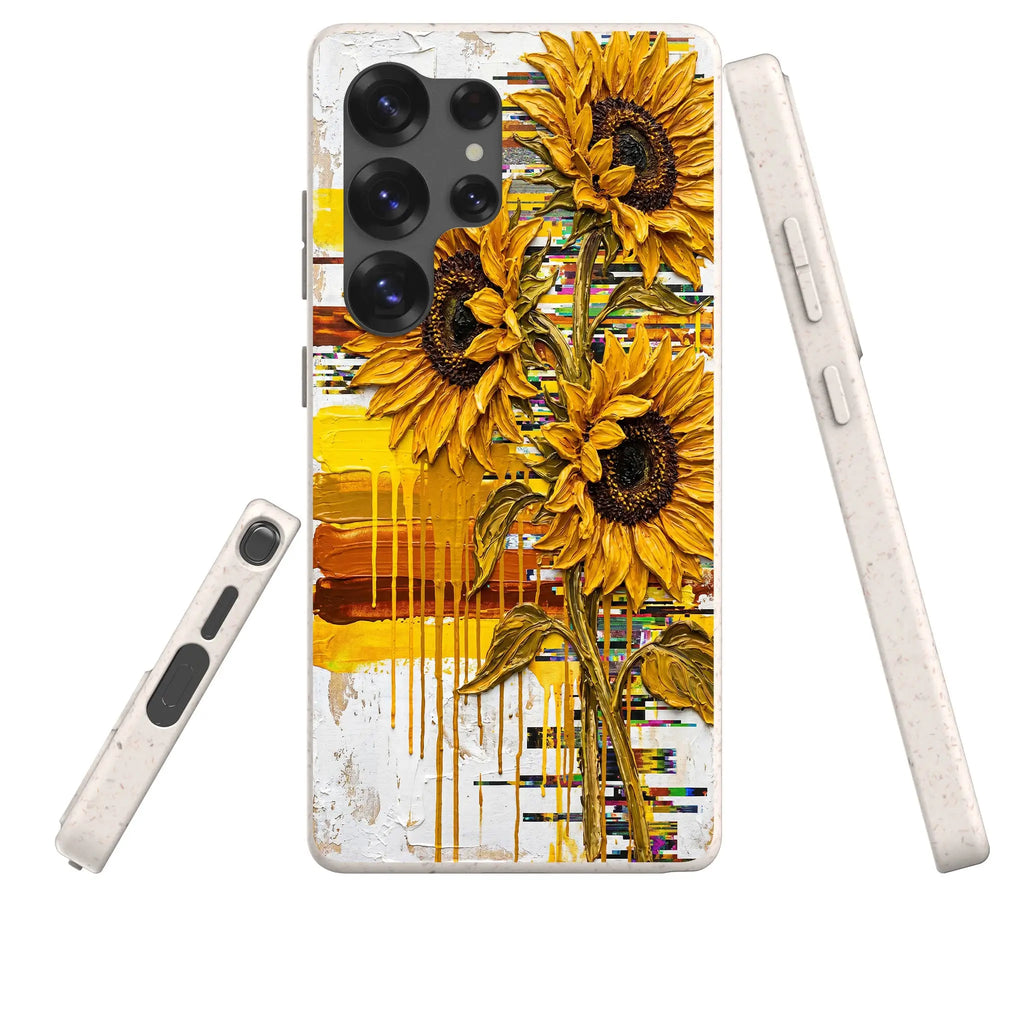 Sunflowers with Abstract Golden Chaos by Frida Lövström — Samsung Galaxy Bio-degradable Case — Three Quarter — Finnaij