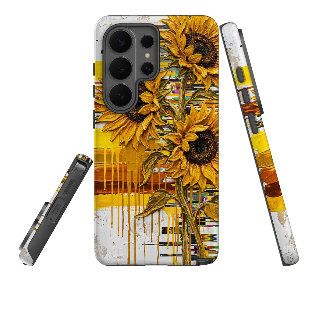 Sunflowers with Abstract Golden Chaos by Frida Lövström — Tough Case for Samsung — Three Quarter — Finnaij