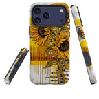 Sunflowers with Abstract Golden Chaos by Frida Lövström — Magsafe Tough Case for iPhone — Three Quarter — Finnaij
