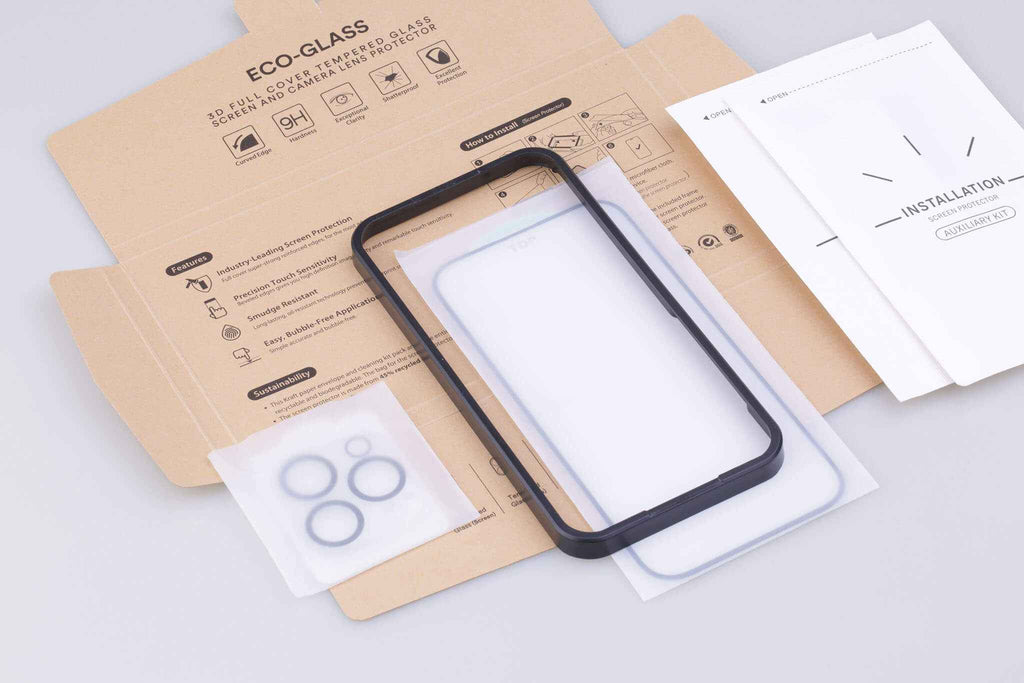 iPhone 14 Eco Tempered Glass Screen and Lens Protector — Angle Detail — Finnaij