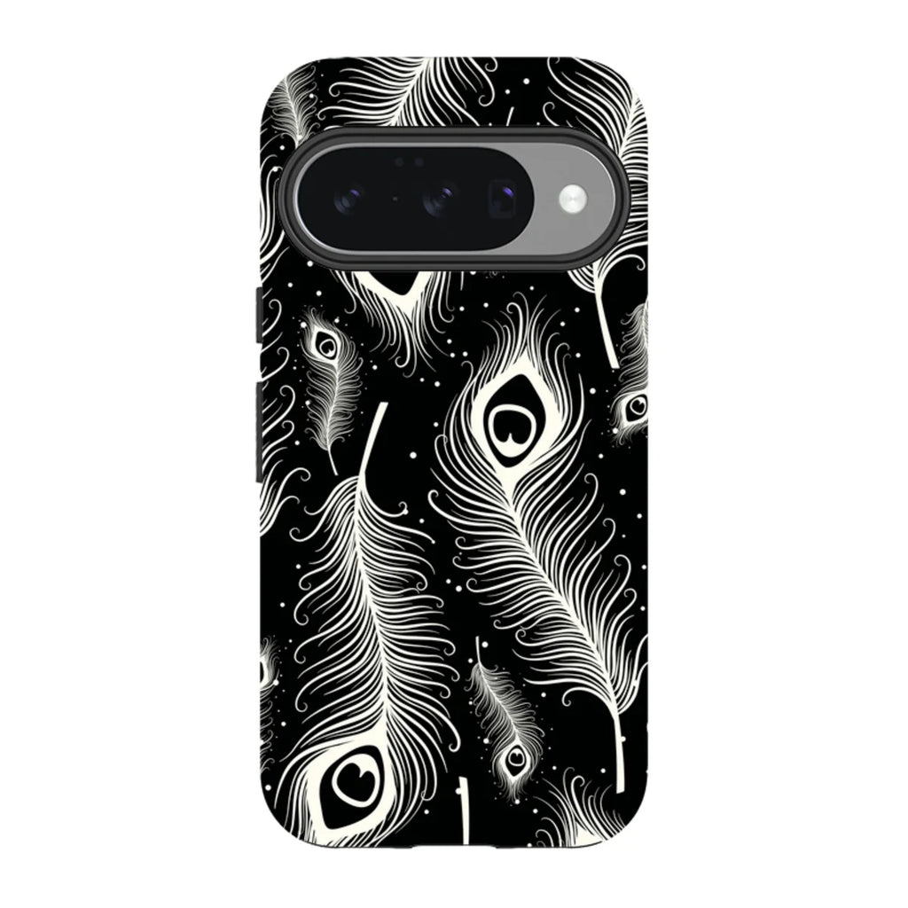 Feathers in Bloom Black — Pixel 10 Tough Case — Finnaij