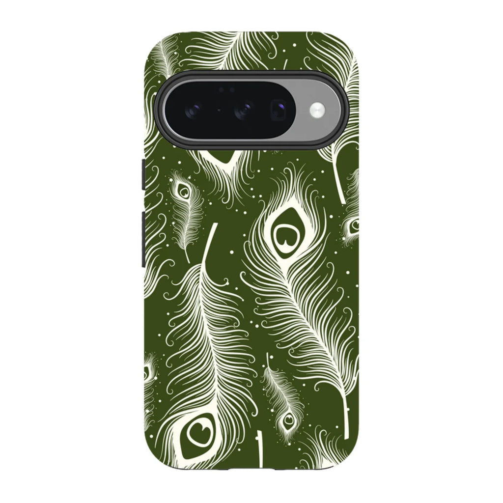 Feathers in Bloom Army Green — Pixel 10 Tough Case — Finnaij