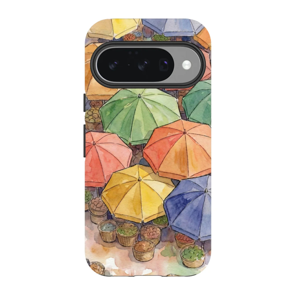 Market Umbrellas from Above by Tobi Akinyemi — Pixel 10 Tough Case — Finnaij