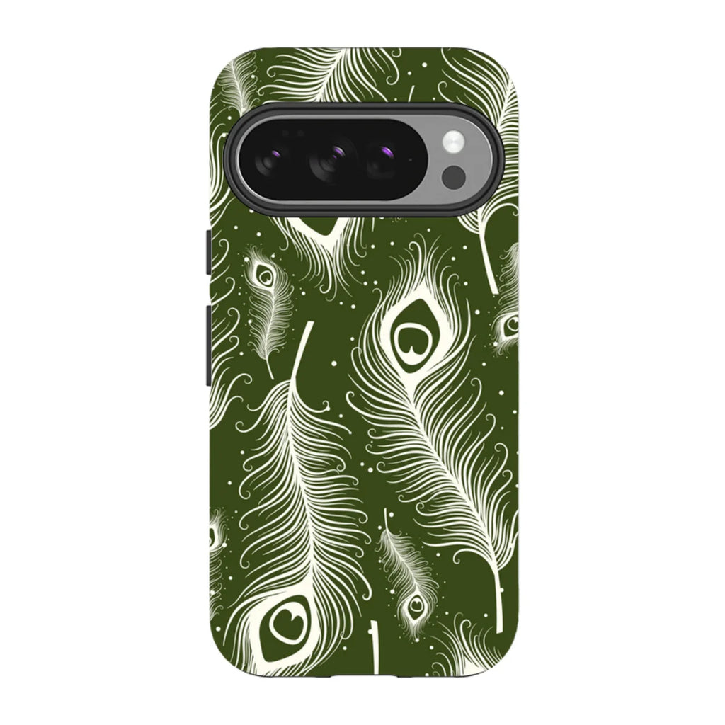 Feathers in Bloom Army Green — Pixel 10 Pro Tough Case — Finnaij
