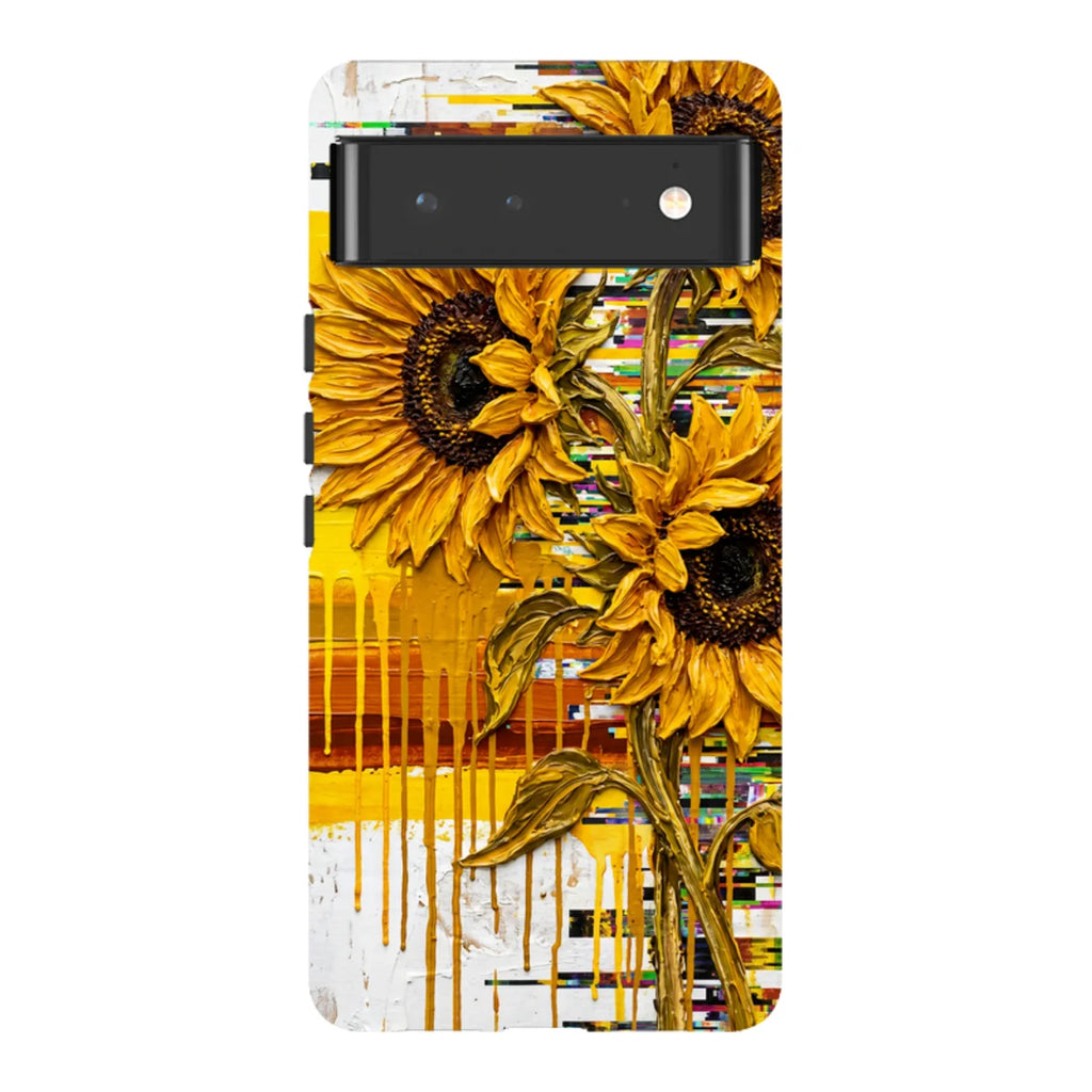 Sunflowers with Abstract Golden Chaos by Frida Lövström — Pixel 6 Tough Case — Finnaij