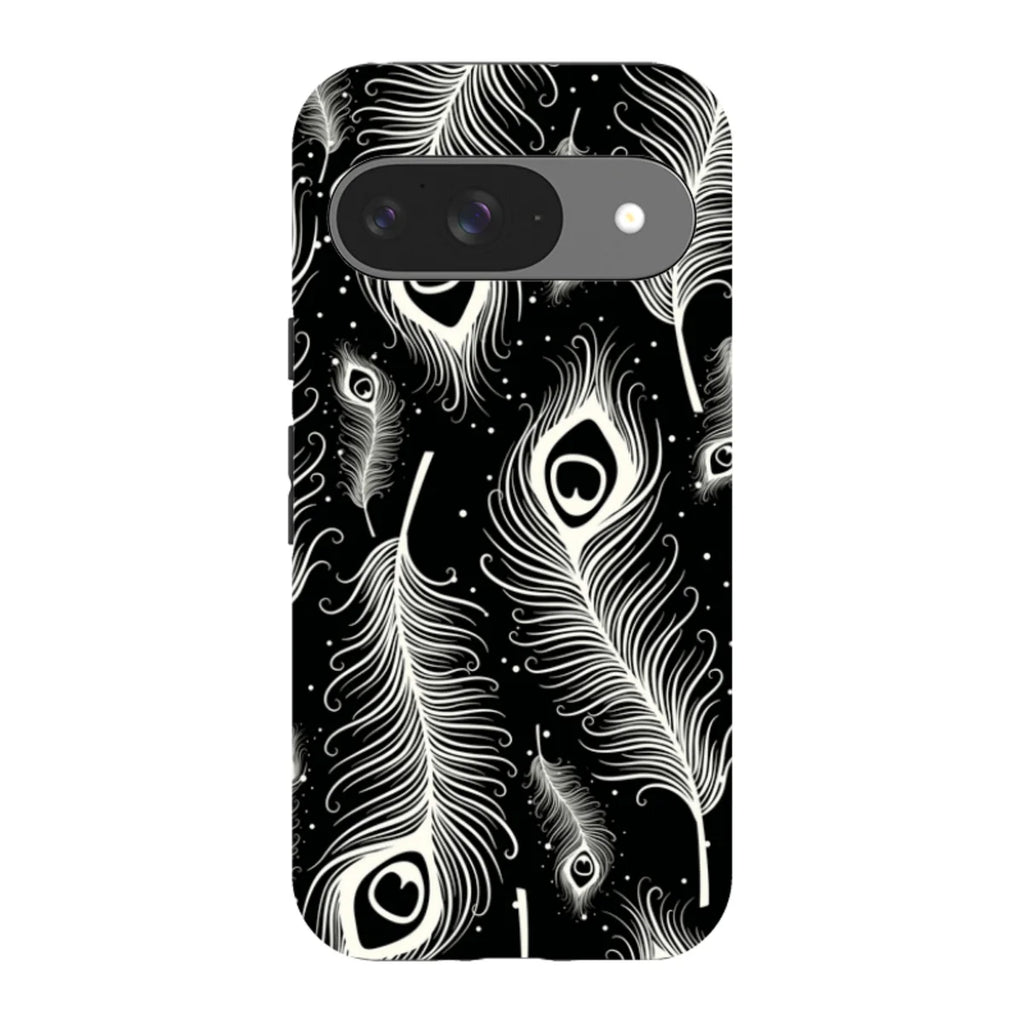 Feathers in Bloom Black — Pixel 9 Tough Case — Finnaij