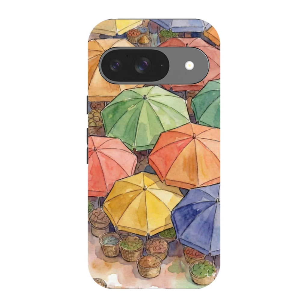 Market Umbrellas from Above by Tobi Akinyemi — Pixel 9 Tough Case — Finnaij