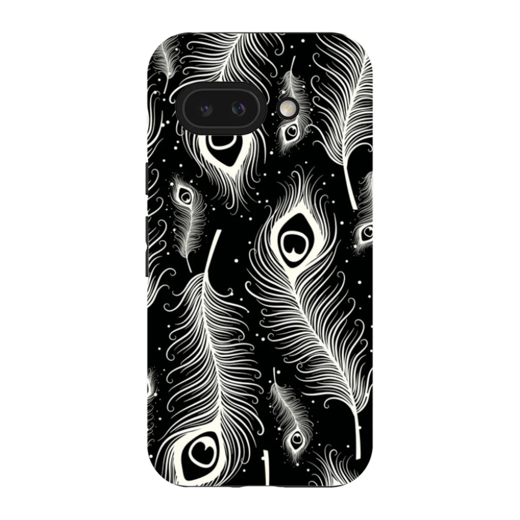 Feathers in Bloom Black — Pixel 9A Tough Case — Finnaij